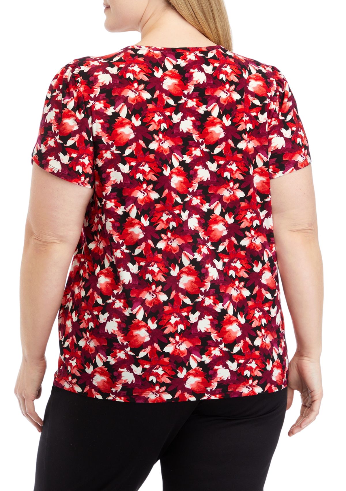 Plus Size Printed Short Tulip Sleeve Top 