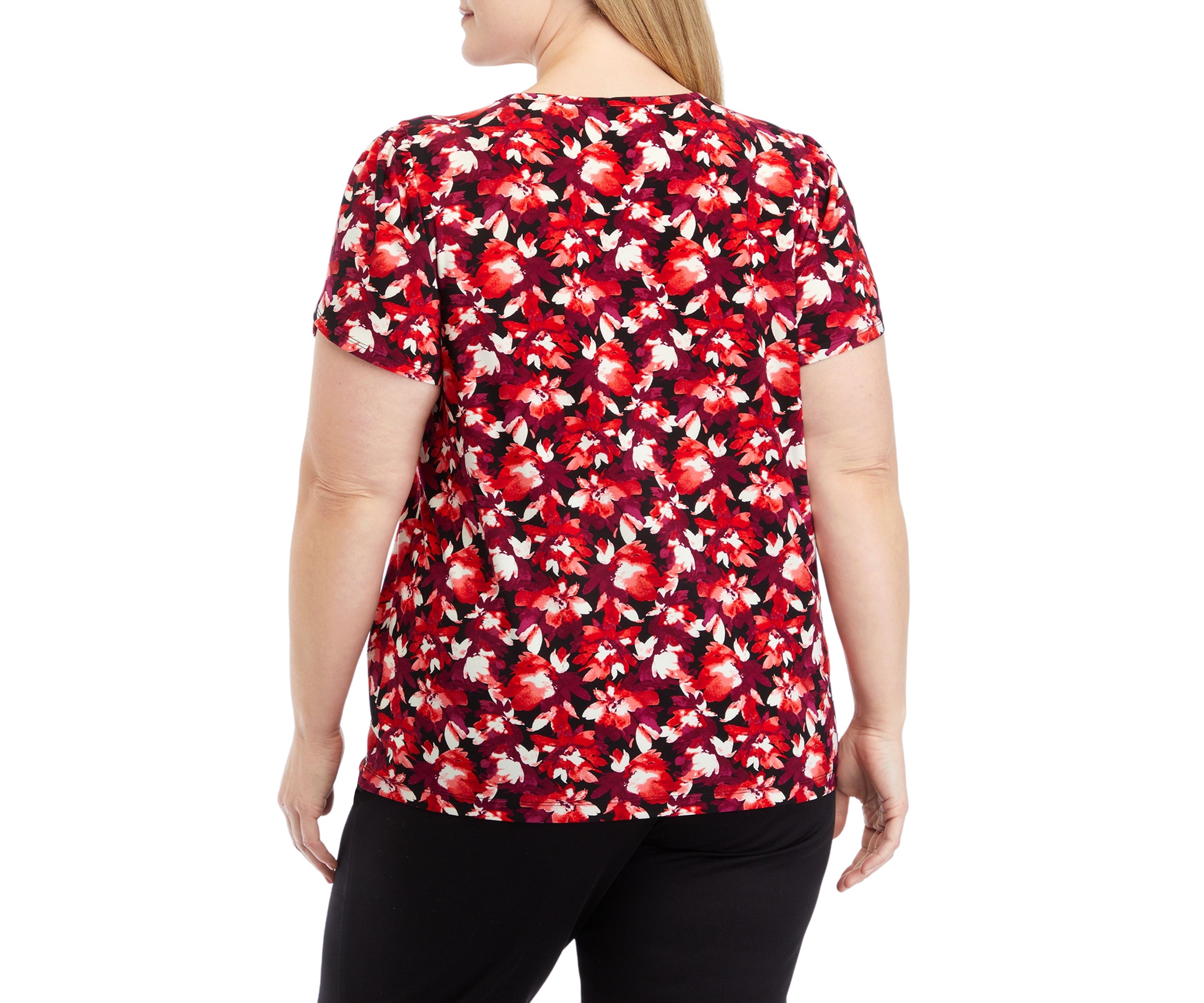 Plus Size Printed Short Tulip Sleeve Top 