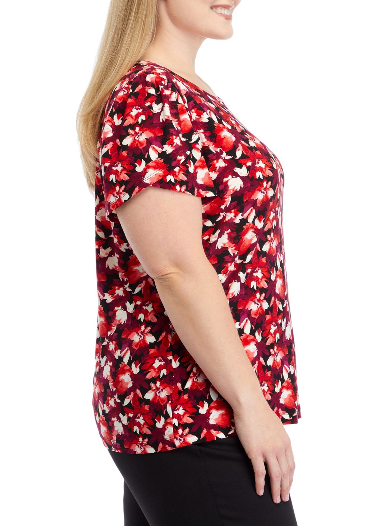 Plus Size Printed Short Tulip Sleeve Top 