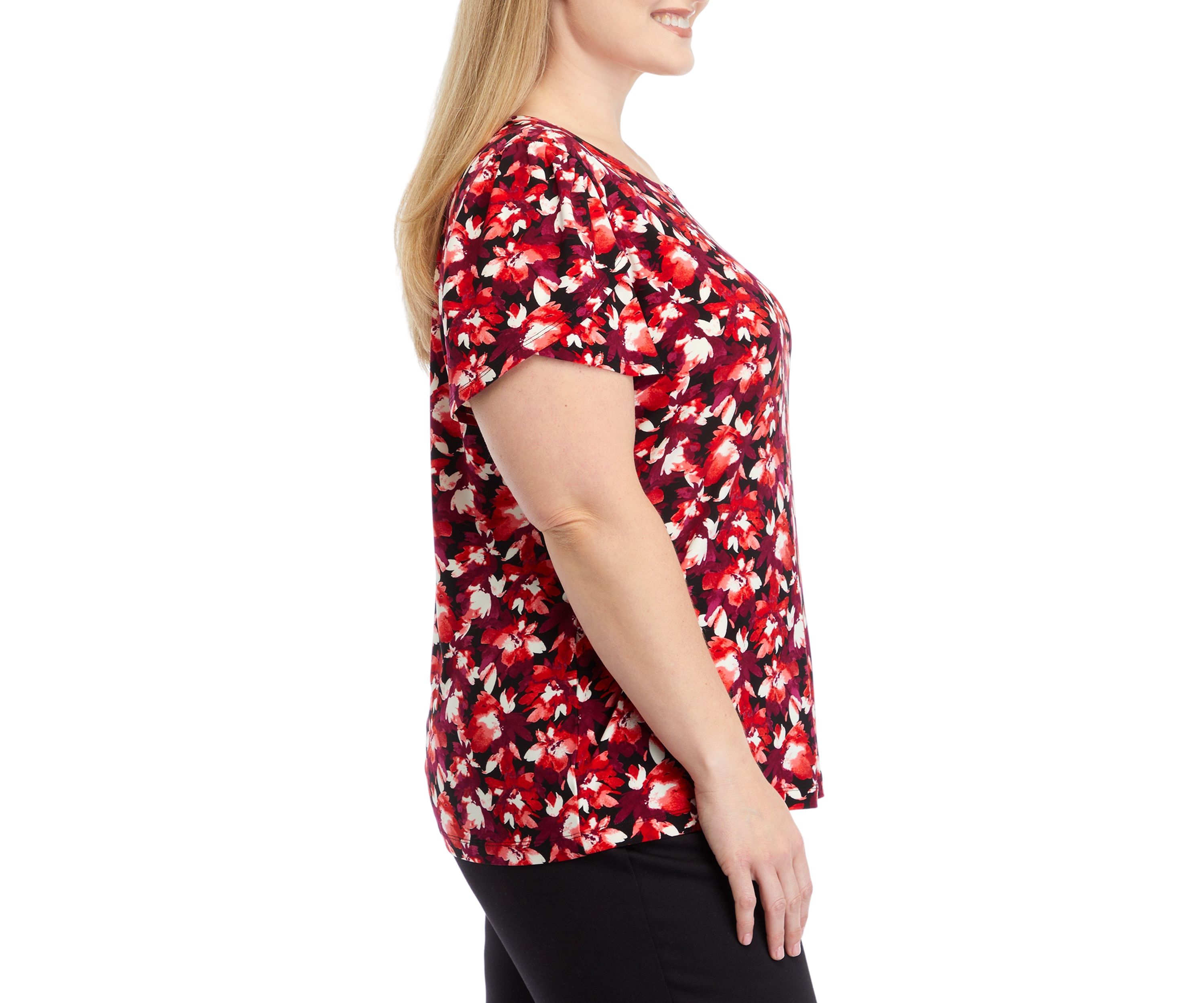 Plus Size Printed Short Tulip Sleeve Top 