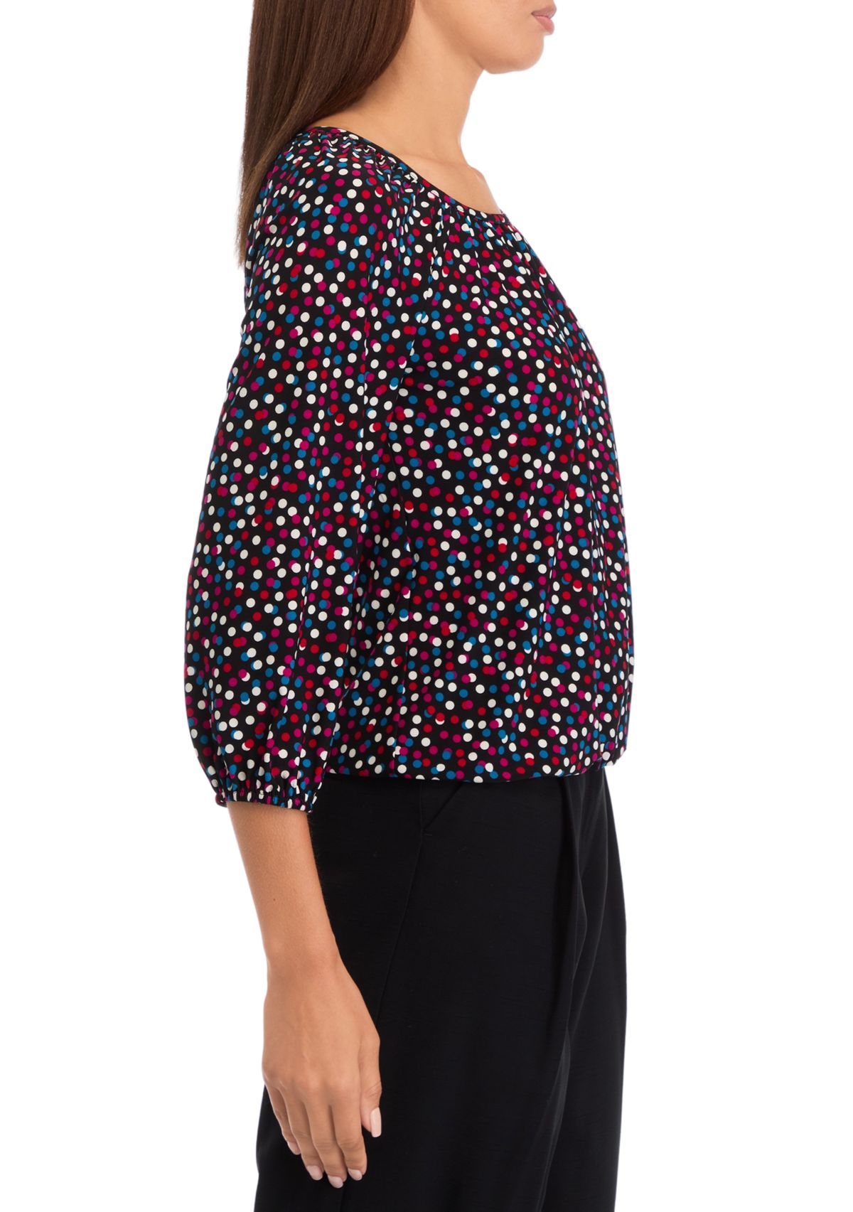 Womens 3/4 Sleeve Printed Peasant Top