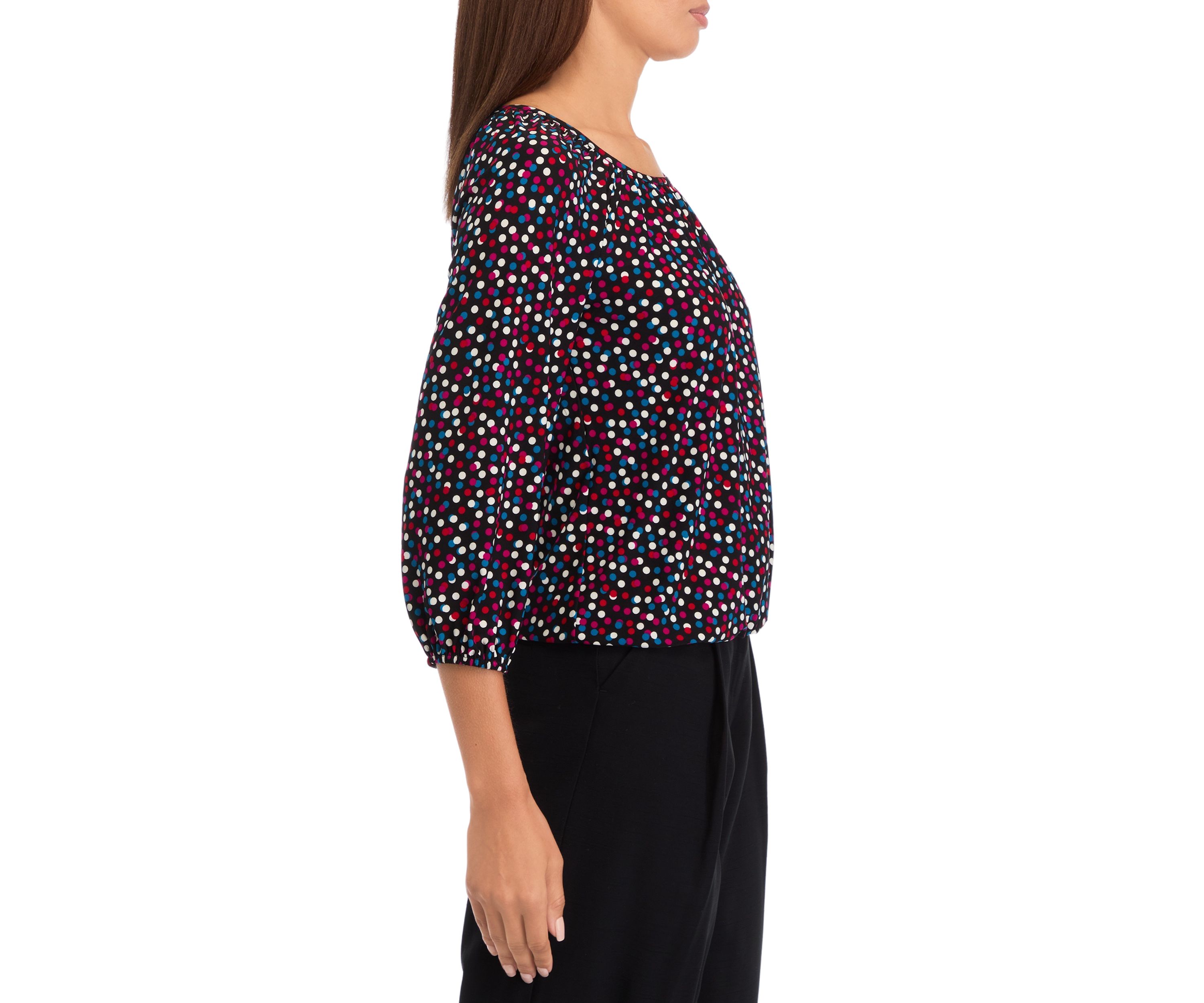 Womens 3/4 Sleeve Printed Peasant Top