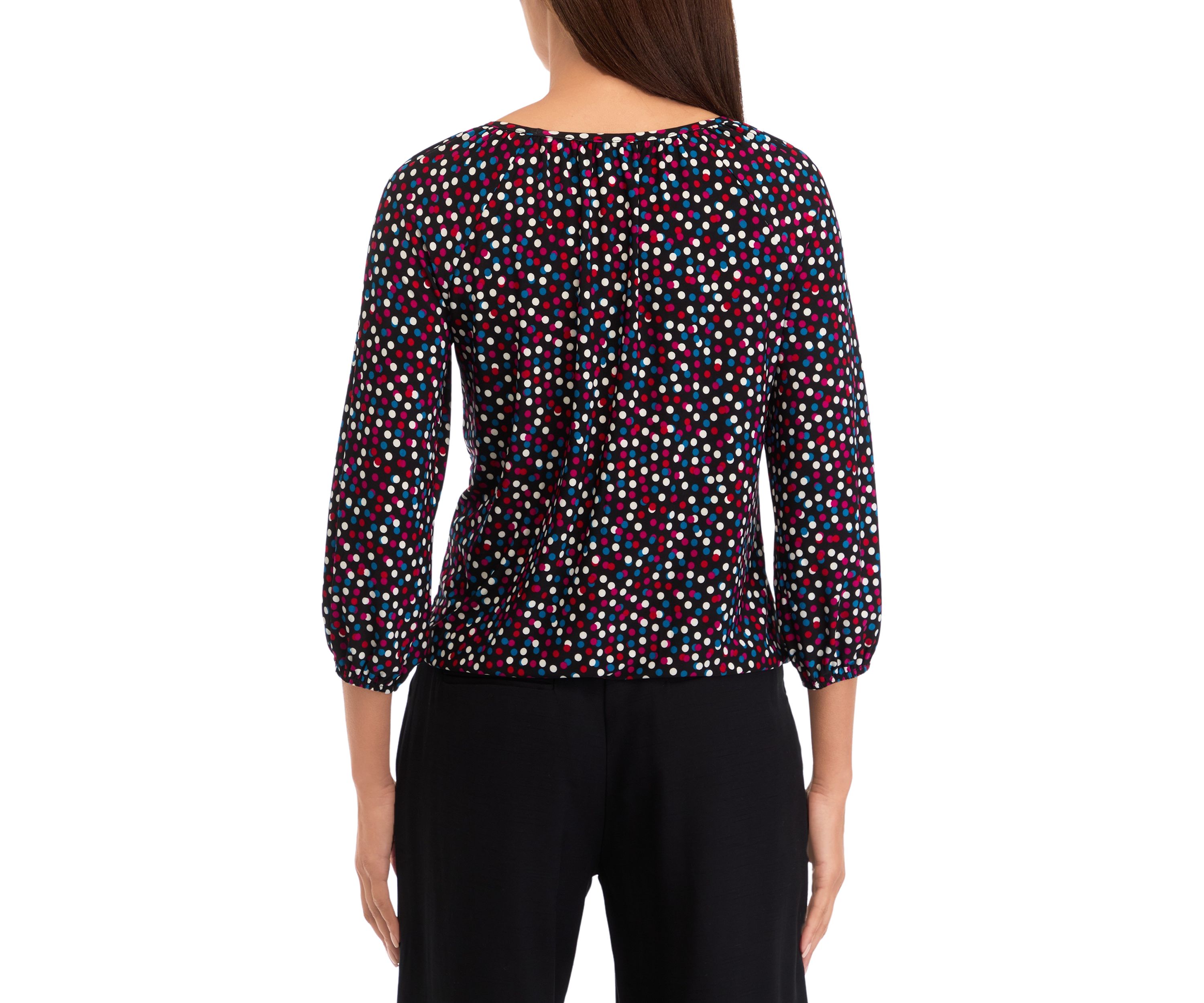 Petite Printed 3/4 Sleeve Shirred Peasant Top with Elastic Hem