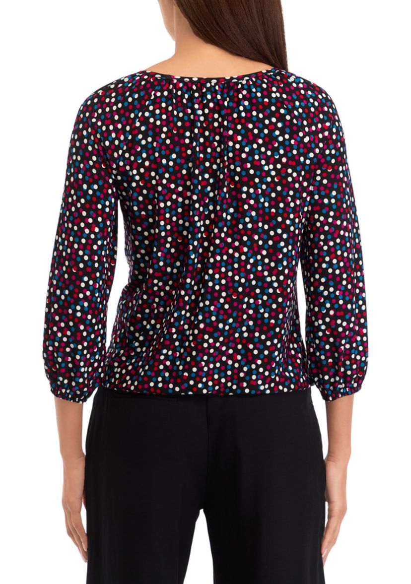 Petite Printed 3/4 Sleeve Shirred Peasant Top with Elastic Hem
