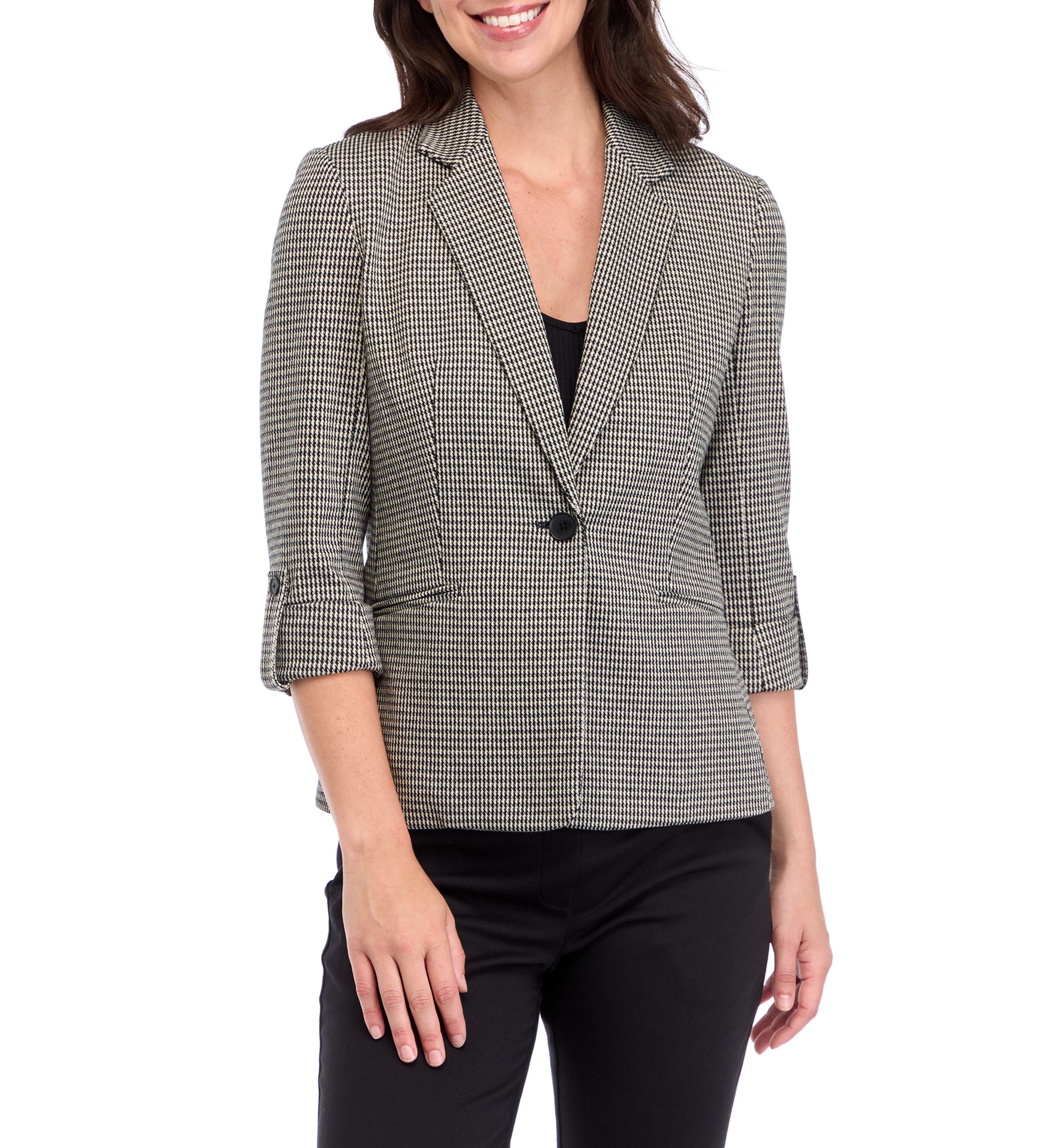 Petite Yarn Dye Knit One Button Notch Collar Jacket 