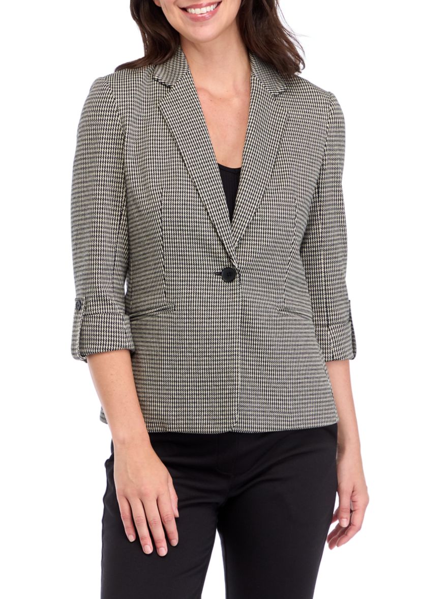 Petite Yarn Dye Knit One Button Notch Collar Jacket 