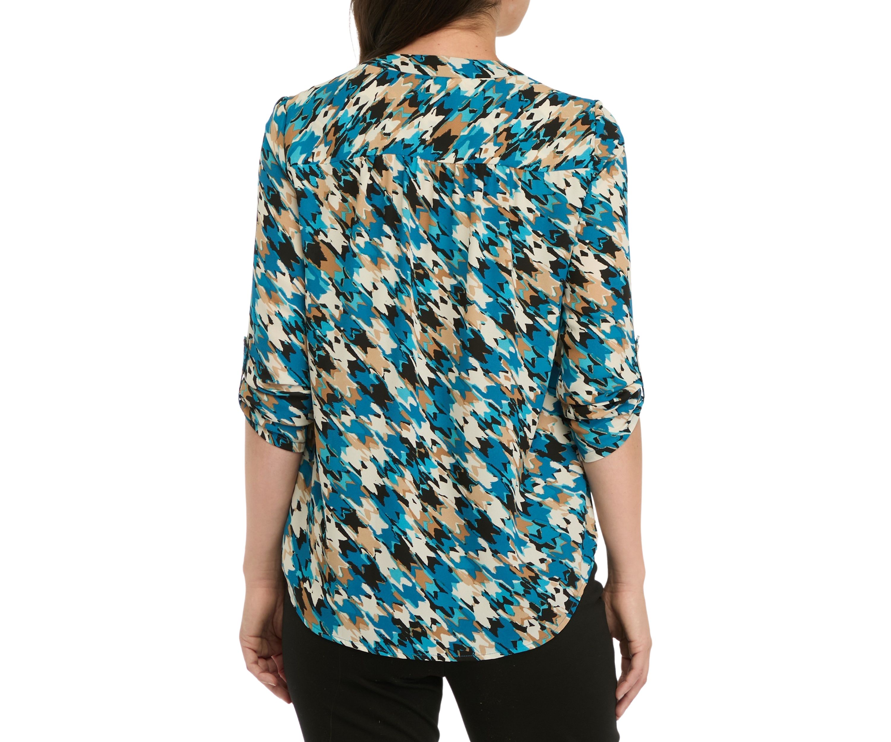 Petite V-Neck Tunic with Roll-Tab Sleeves 