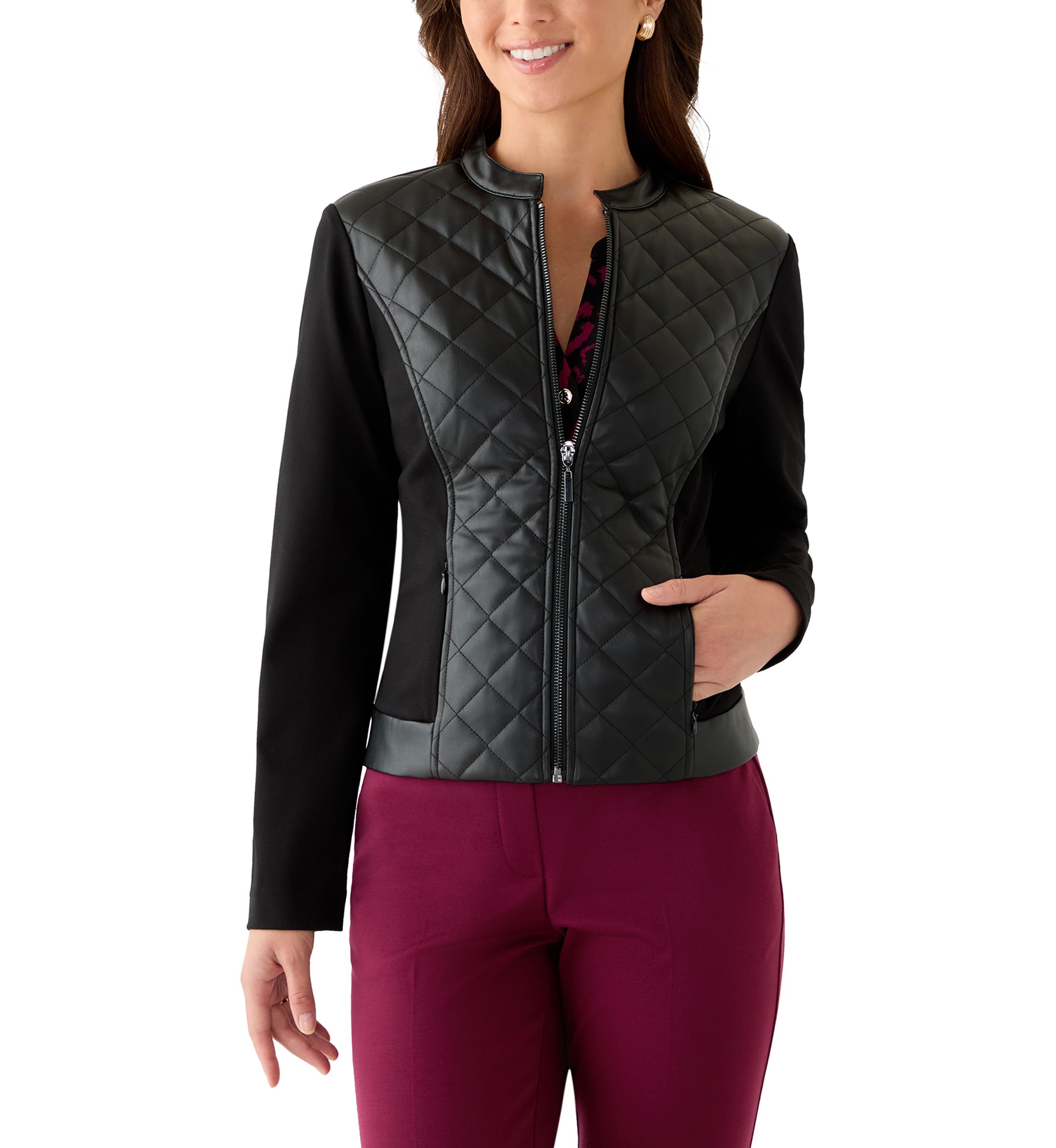 Petite Quilted Faux-Leather Jacket