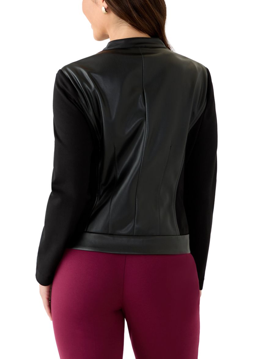Petite Quilted Faux-Leather Jacket