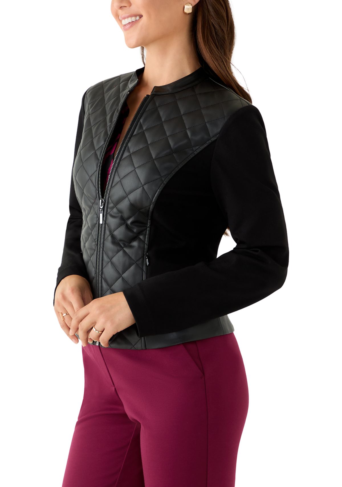 Petite Quilted Faux-Leather Jacket