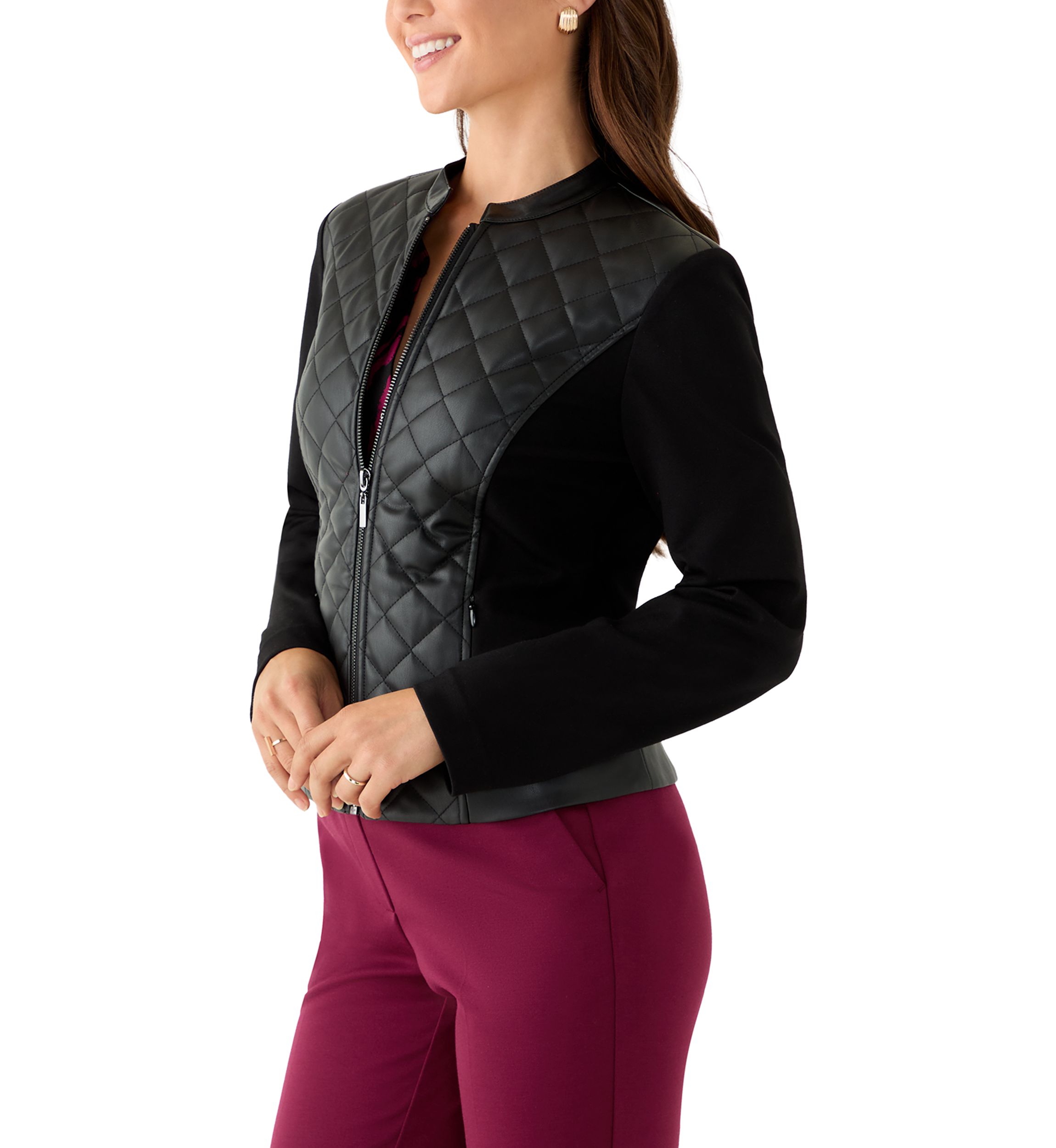 Petite Quilted Faux-Leather Jacket