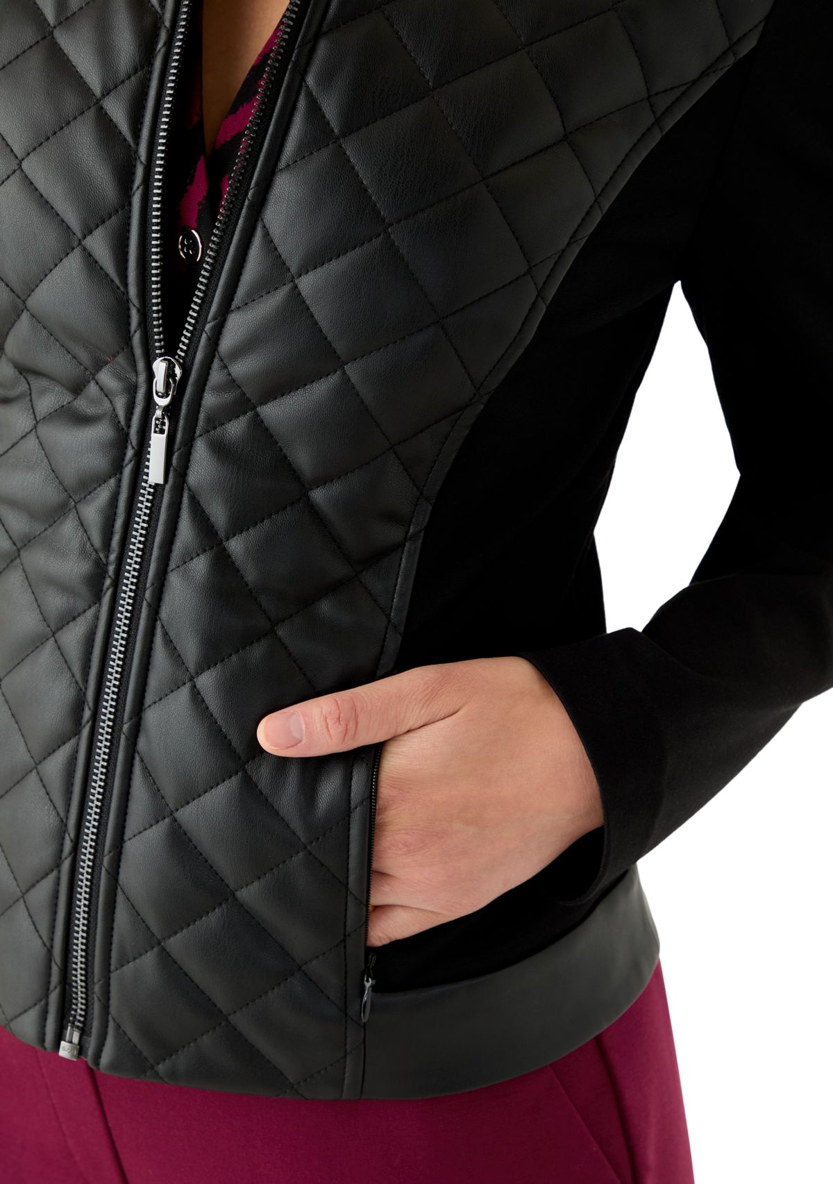 Petite Quilted Faux-Leather Jacket