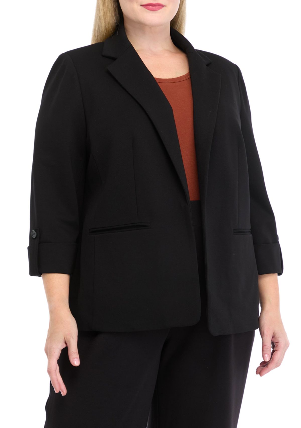 Plus Size Compression Notch Collar Kissing Front Jacket