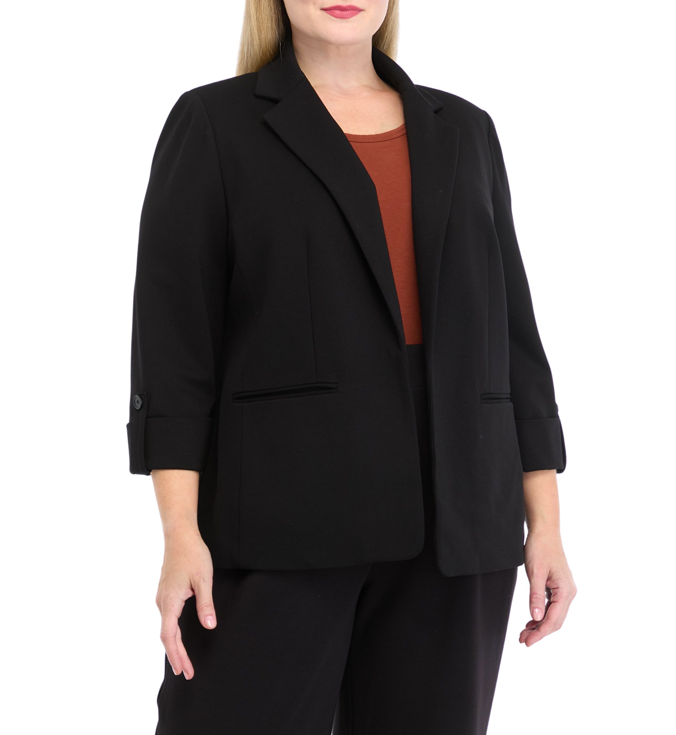 Plus Size Compression Notch Collar Kissing Front Jacket