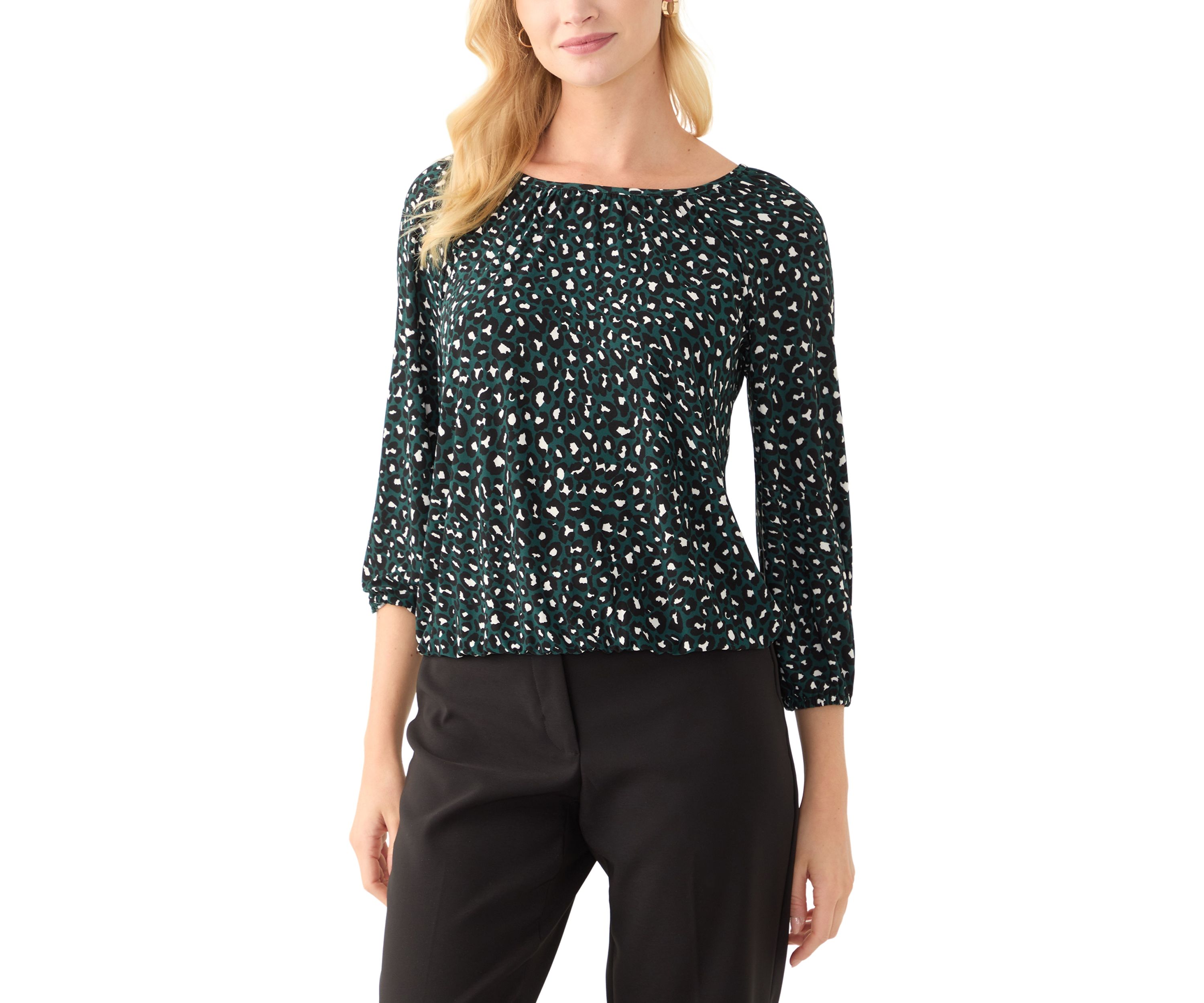 Womens 3/4 Sleeve Printed Peasant Top