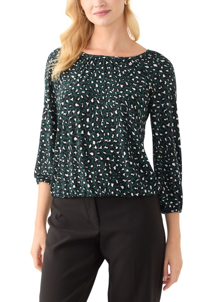 Womens 3/4 Sleeve Printed Peasant Top