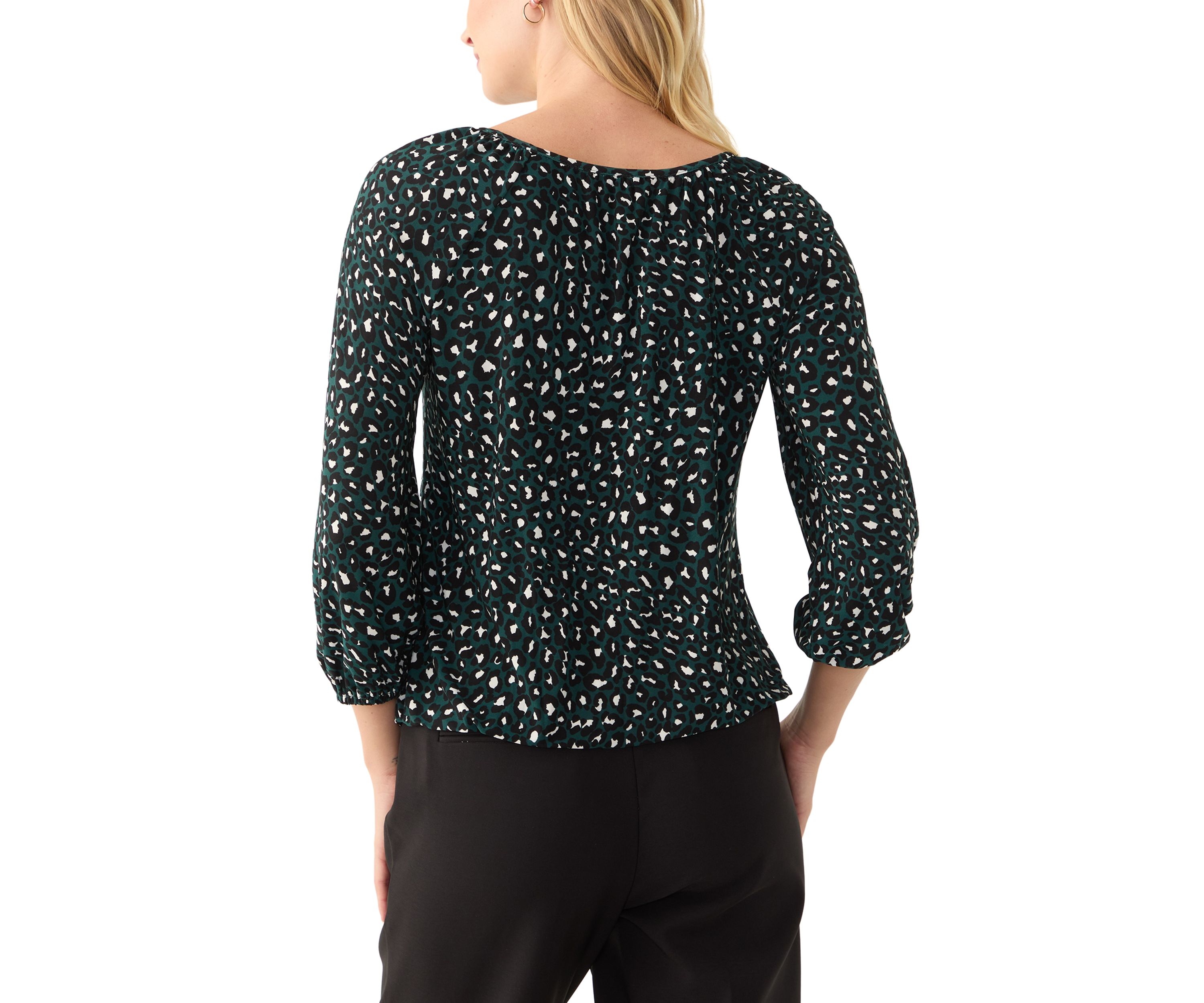 Womens 3/4 Sleeve Printed Peasant Top