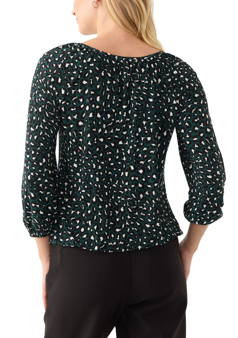 Womens 3/4 Sleeve Printed Peasant Top