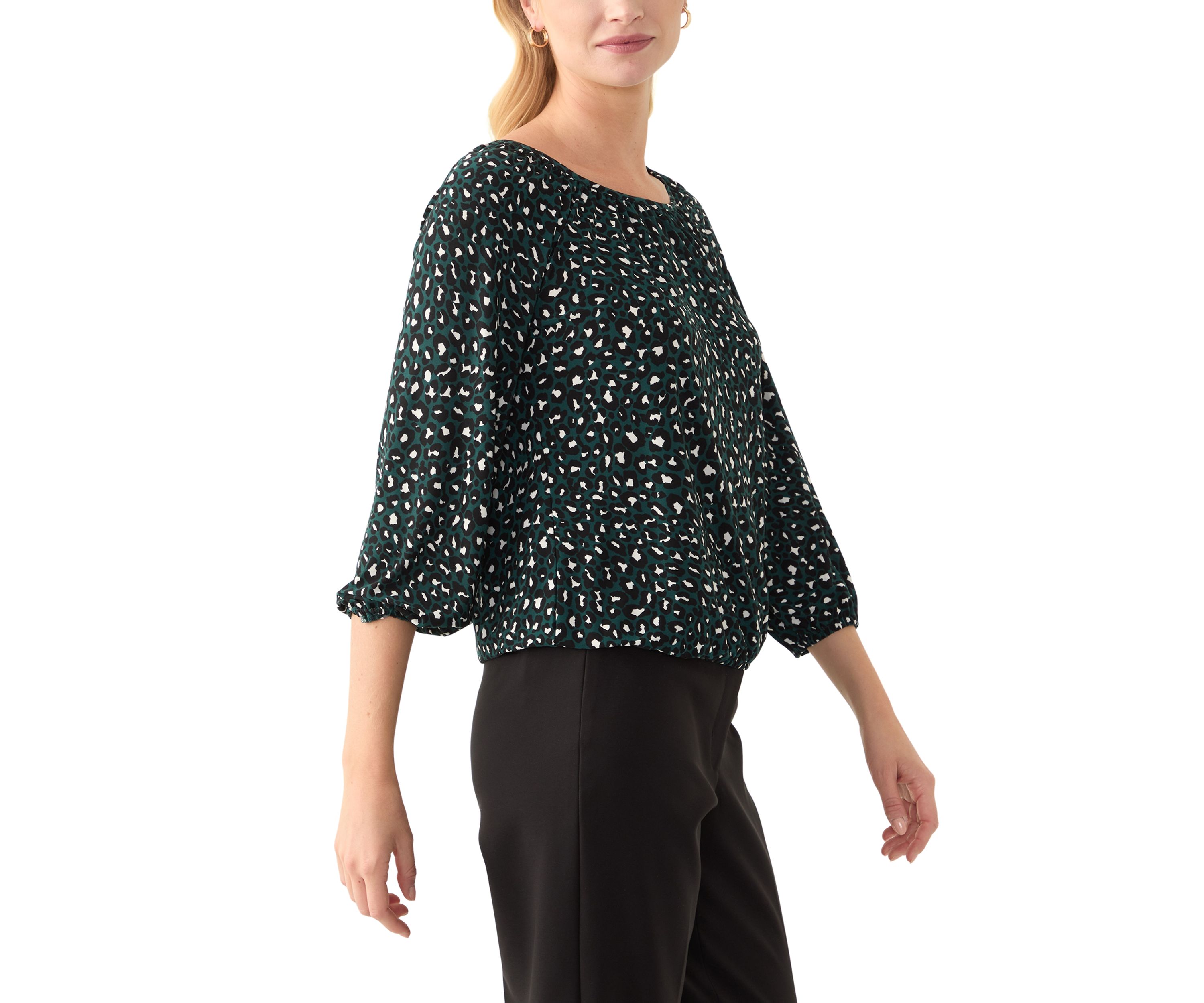 Womens 3/4 Sleeve Printed Peasant Top