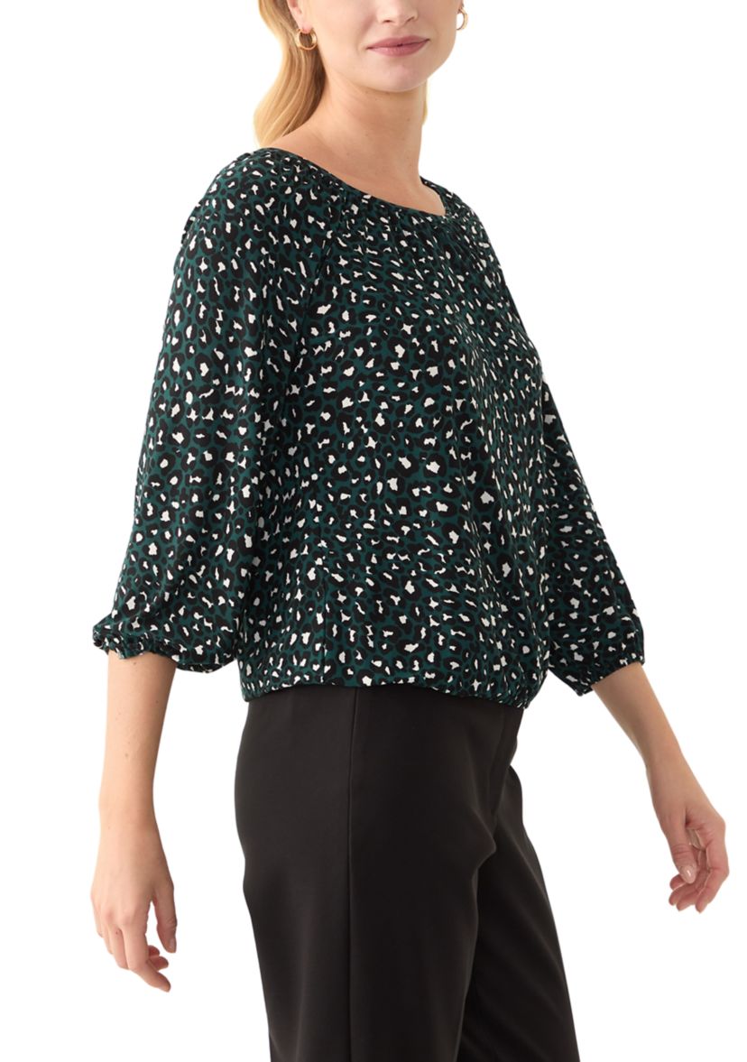 Womens 3/4 Sleeve Printed Peasant Top