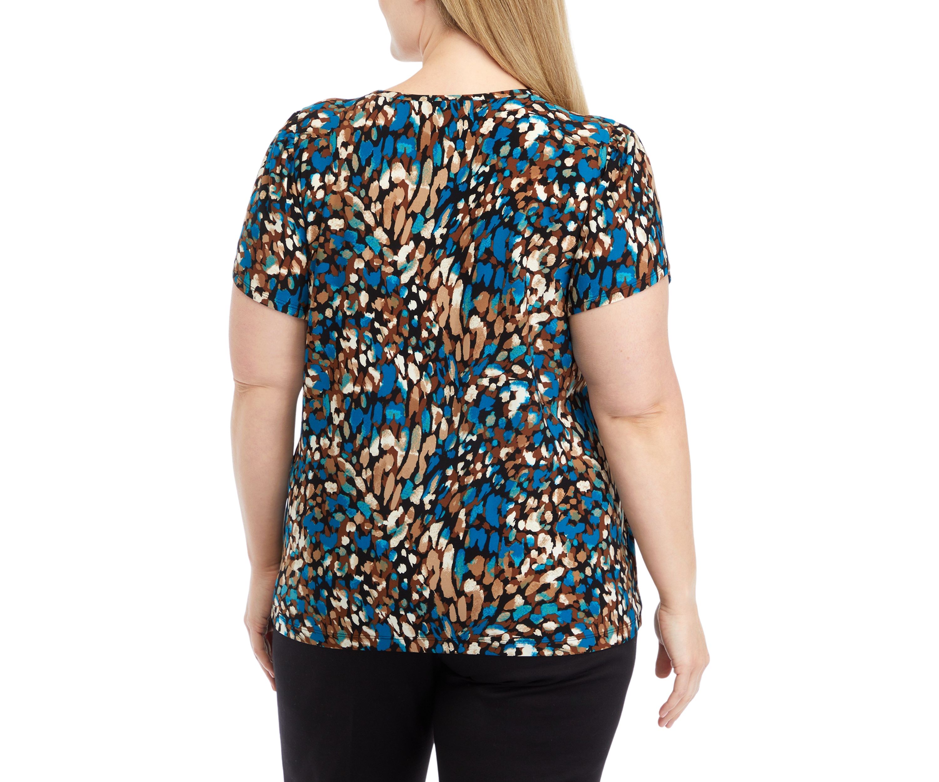 Plus Size Printed Short Gathered Tulip Sleeve Top