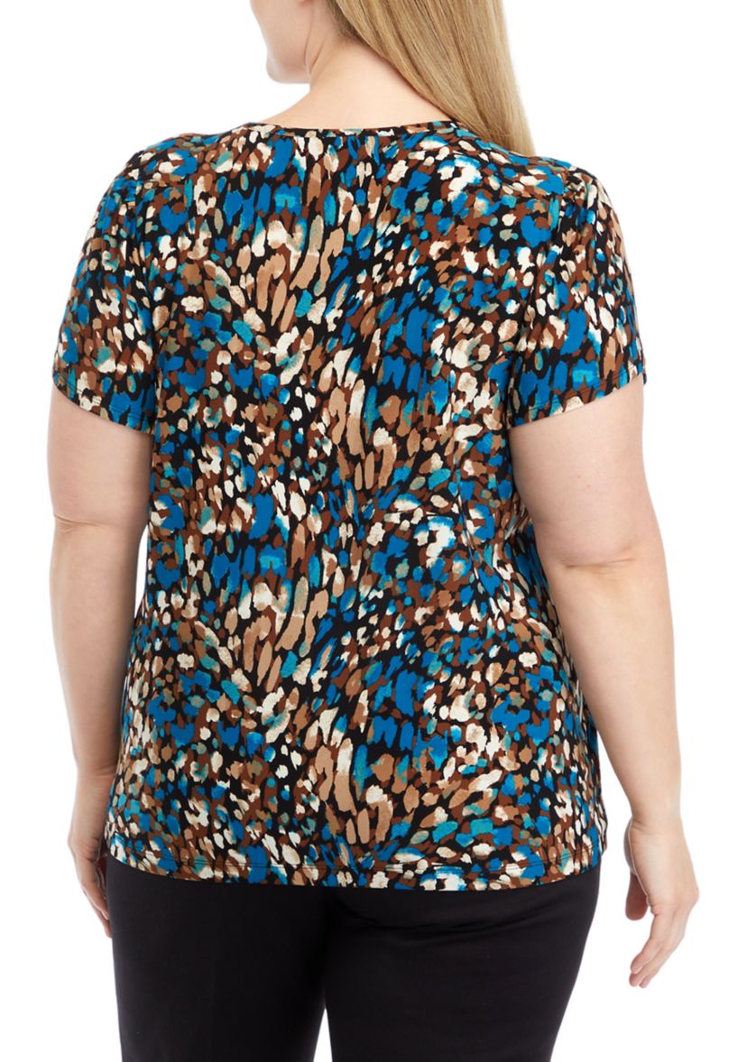 Plus Size Printed Short Gathered Tulip Sleeve Top