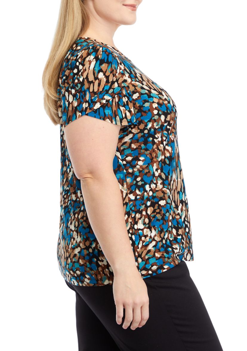 Plus Size Printed Short Gathered Tulip Sleeve Top