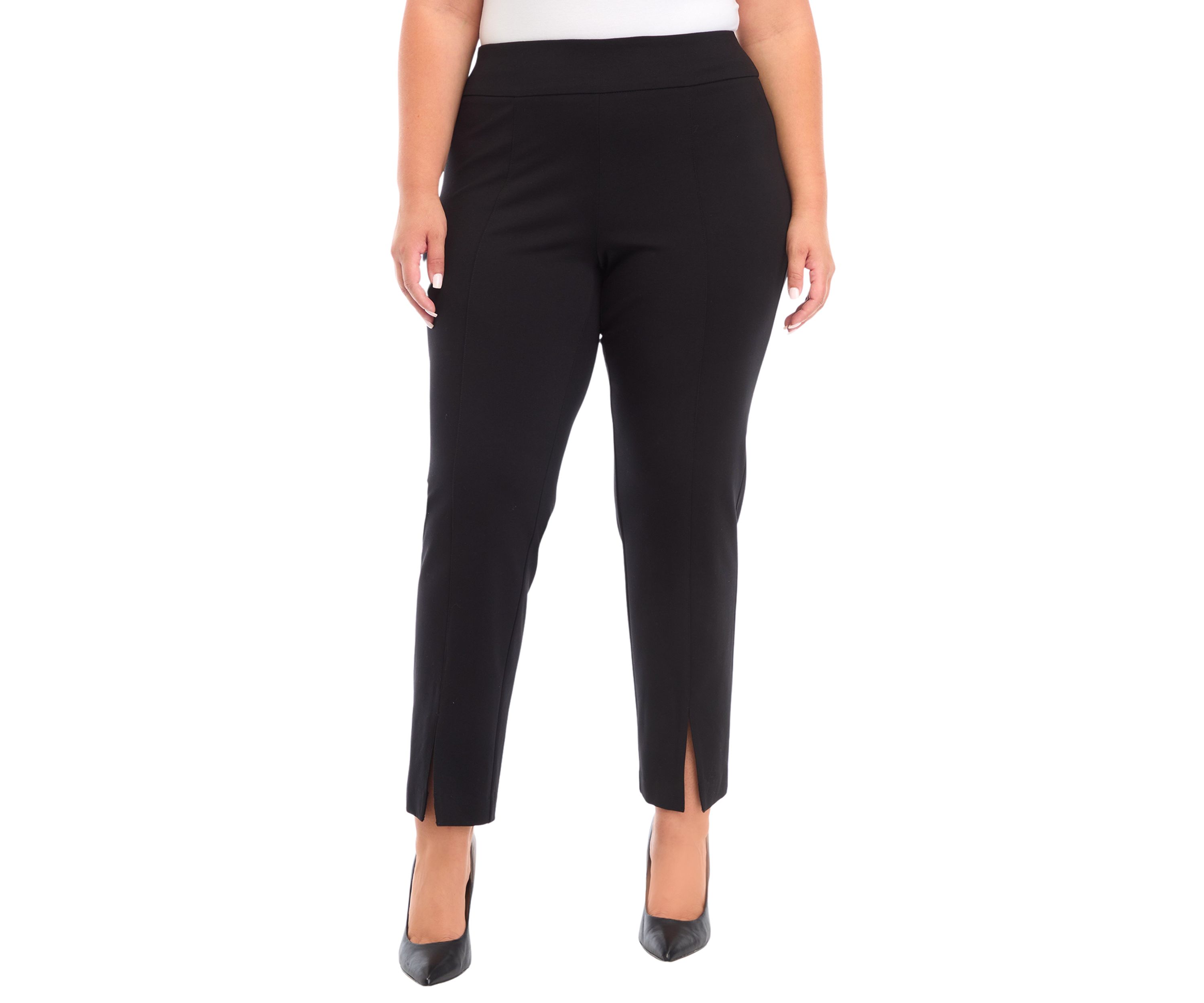 Plus Size Pull On Slit Front Slim Ankle Pants
