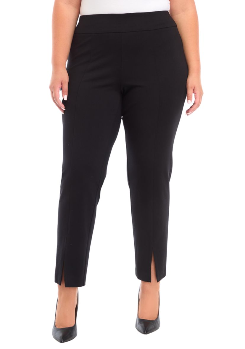 Plus Size Pull On Slit Front Slim Ankle Pants