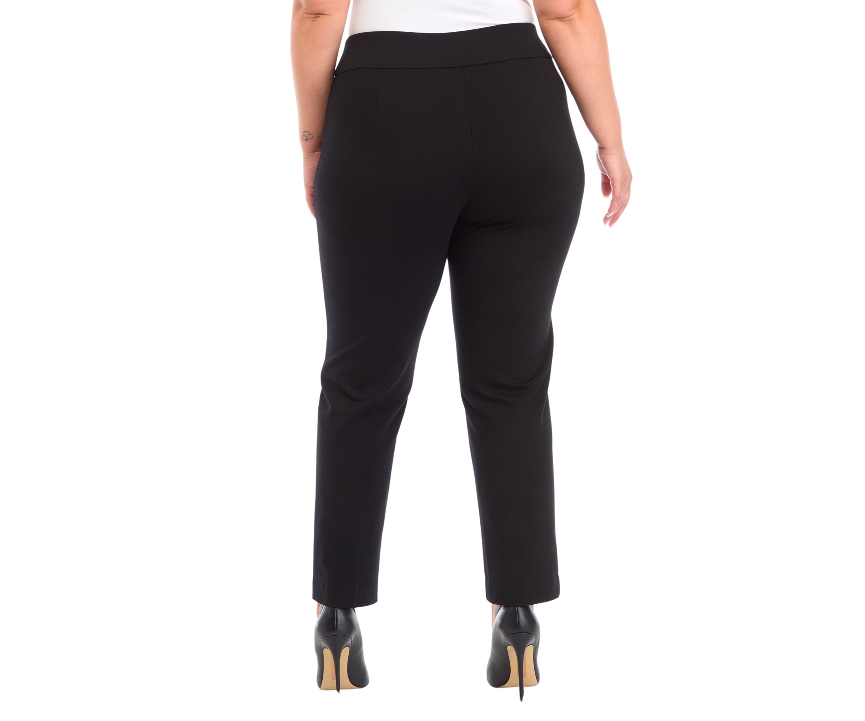 Plus Size Pull On Slit Front Slim Ankle Pants