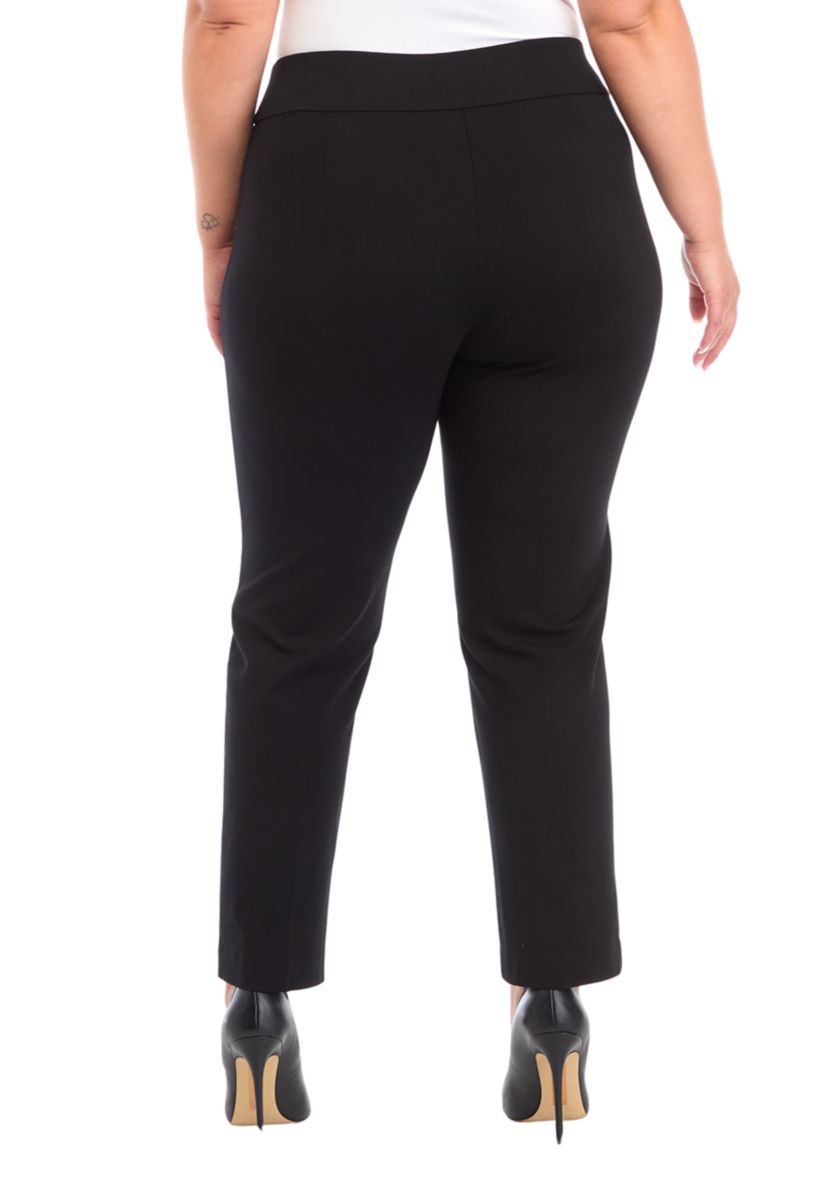 Plus Size Pull On Slit Front Slim Ankle Pants