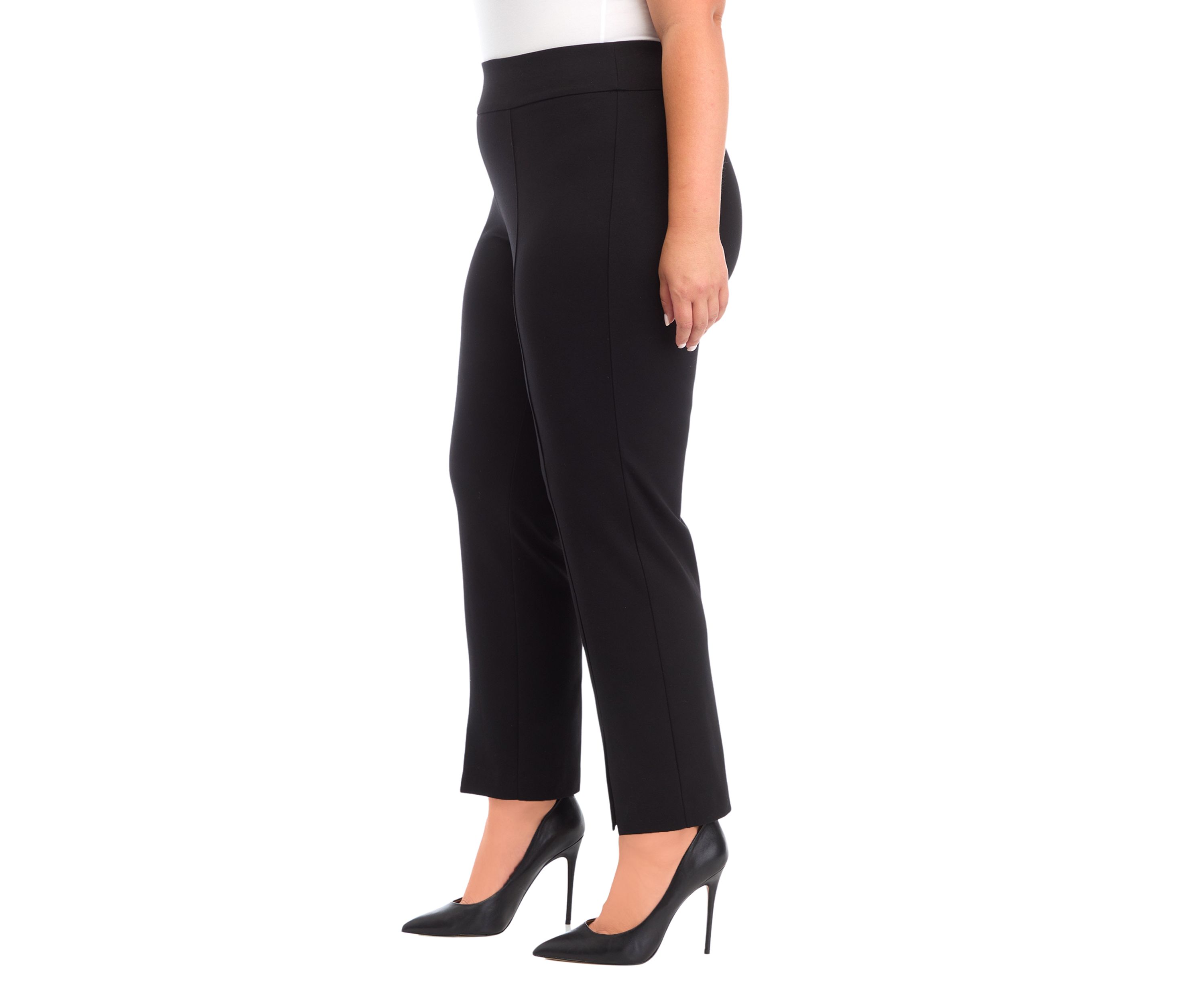 Plus Size Pull On Slit Front Slim Ankle Pants