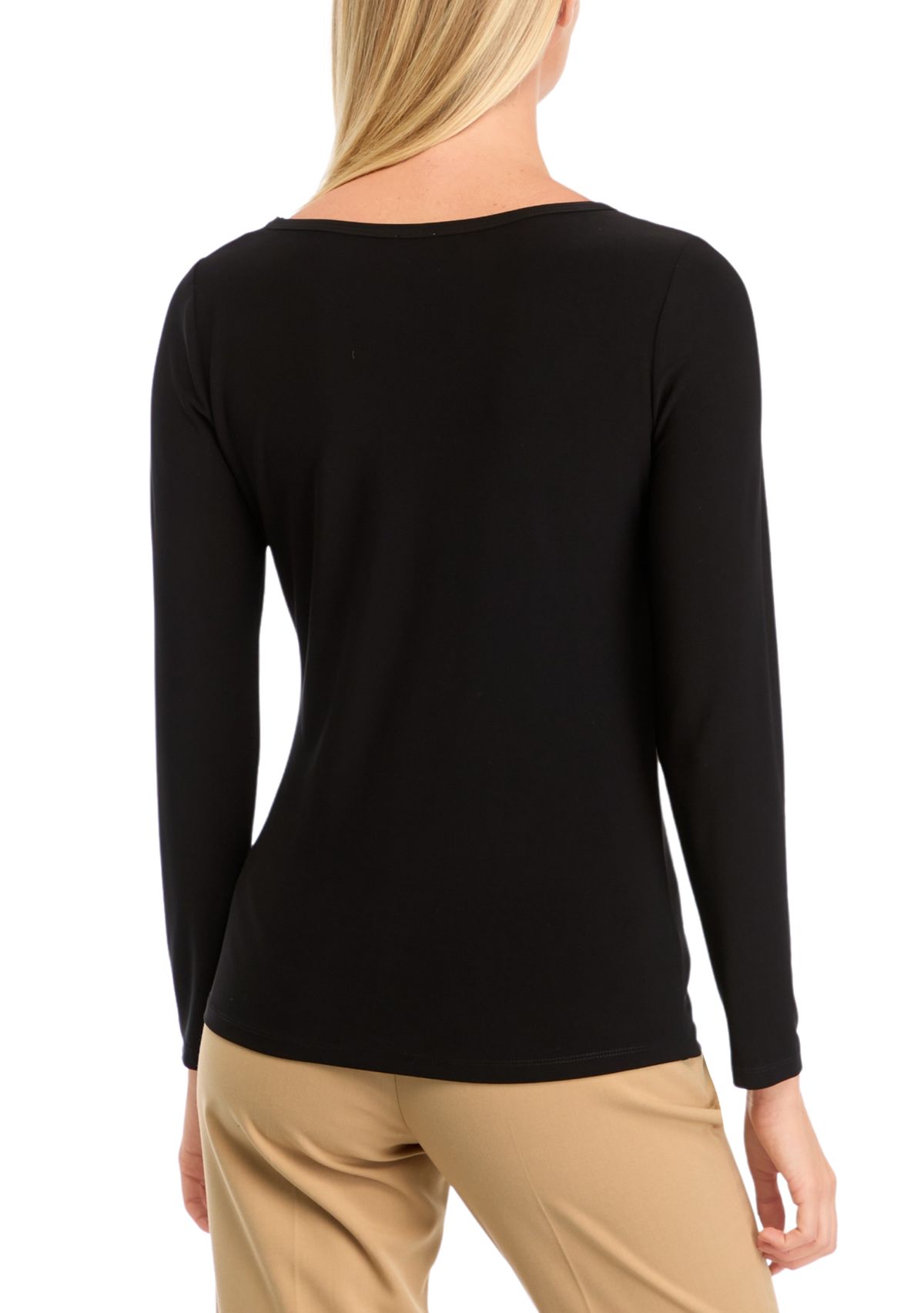 Petite Long Sleeve Front Ruched Top with Rivets 
