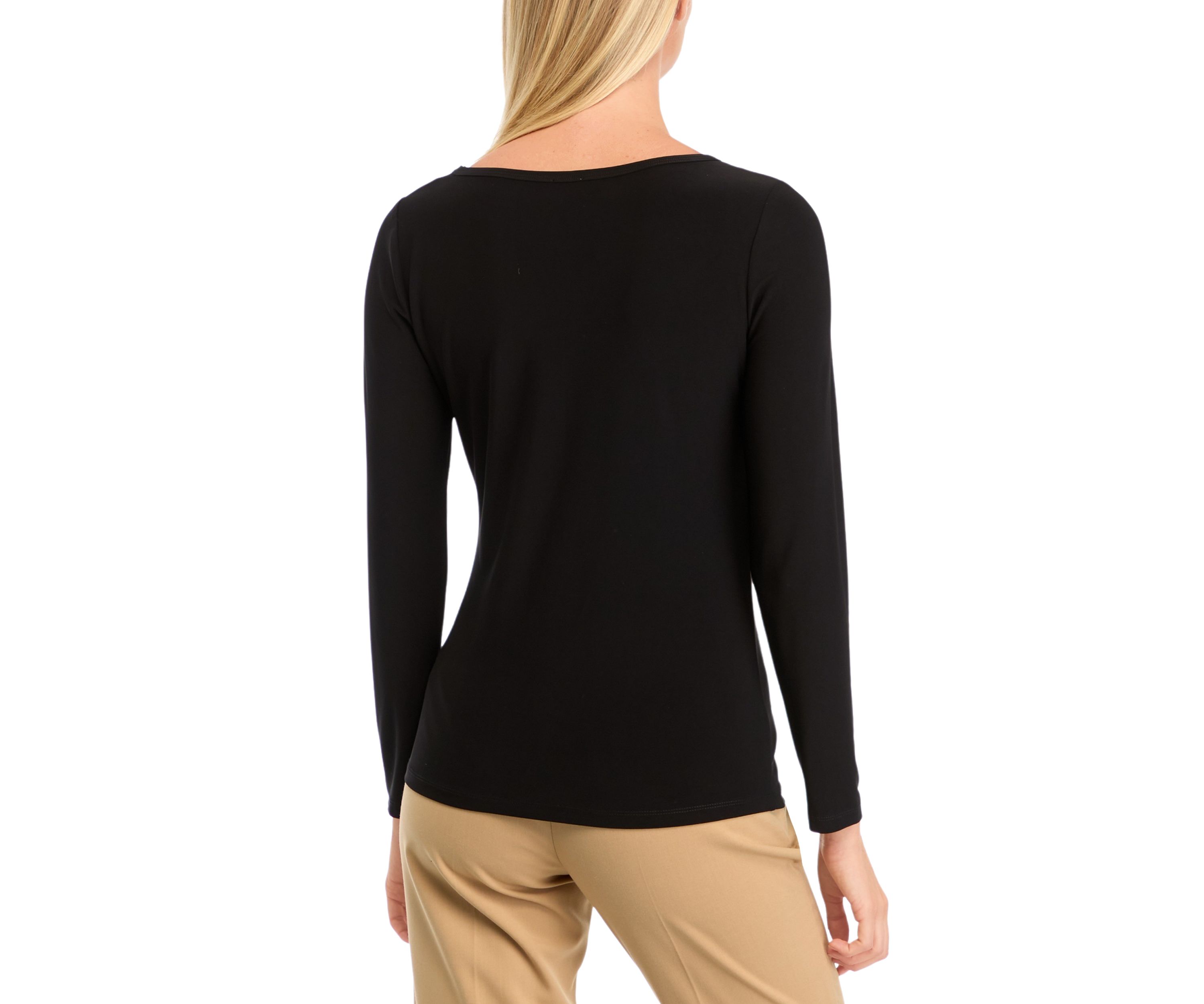 Petite Long Sleeve Front Ruched Top with Rivets 