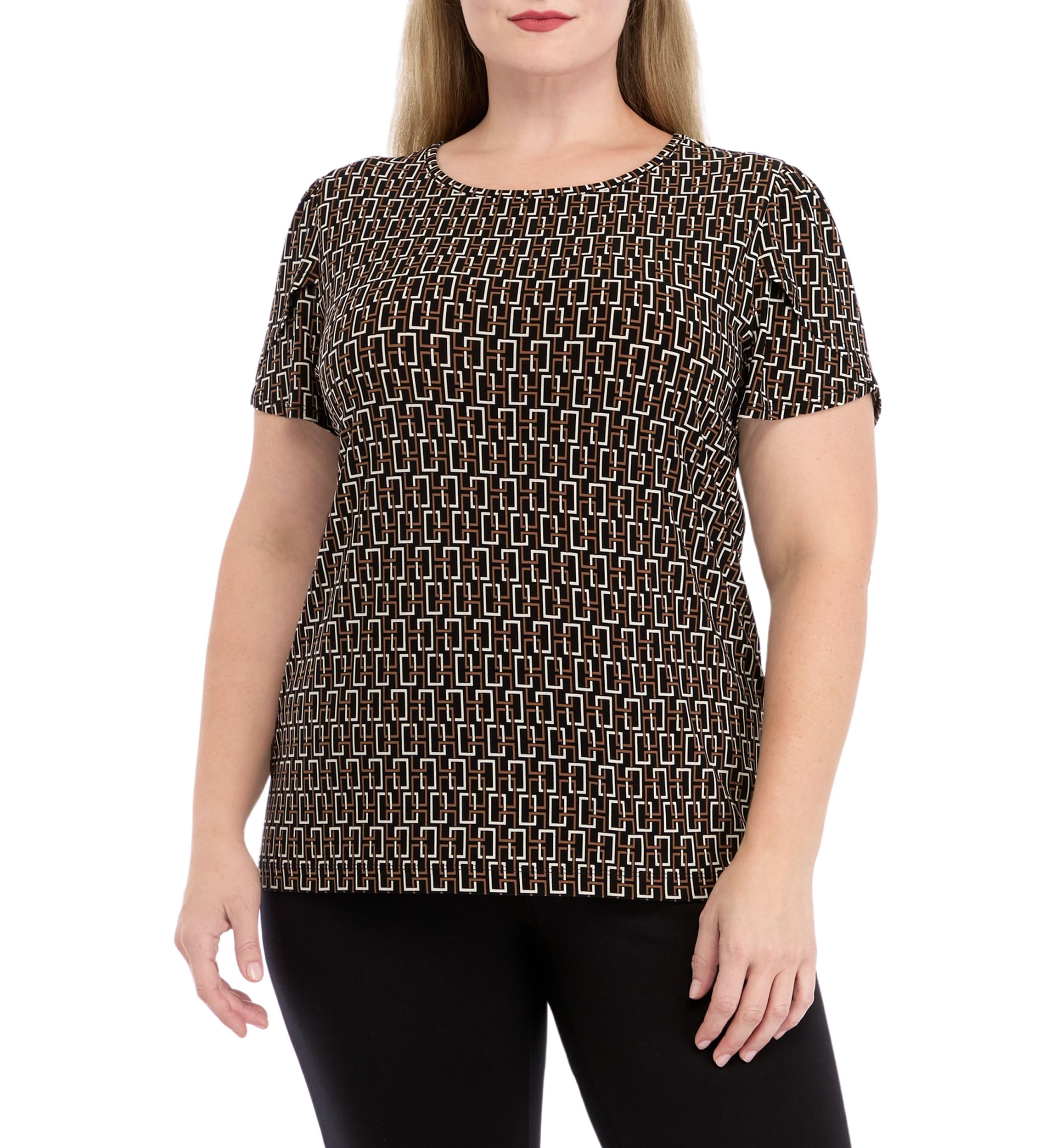 Plus Size Printed Short Gathered Tulip Sleeve Top