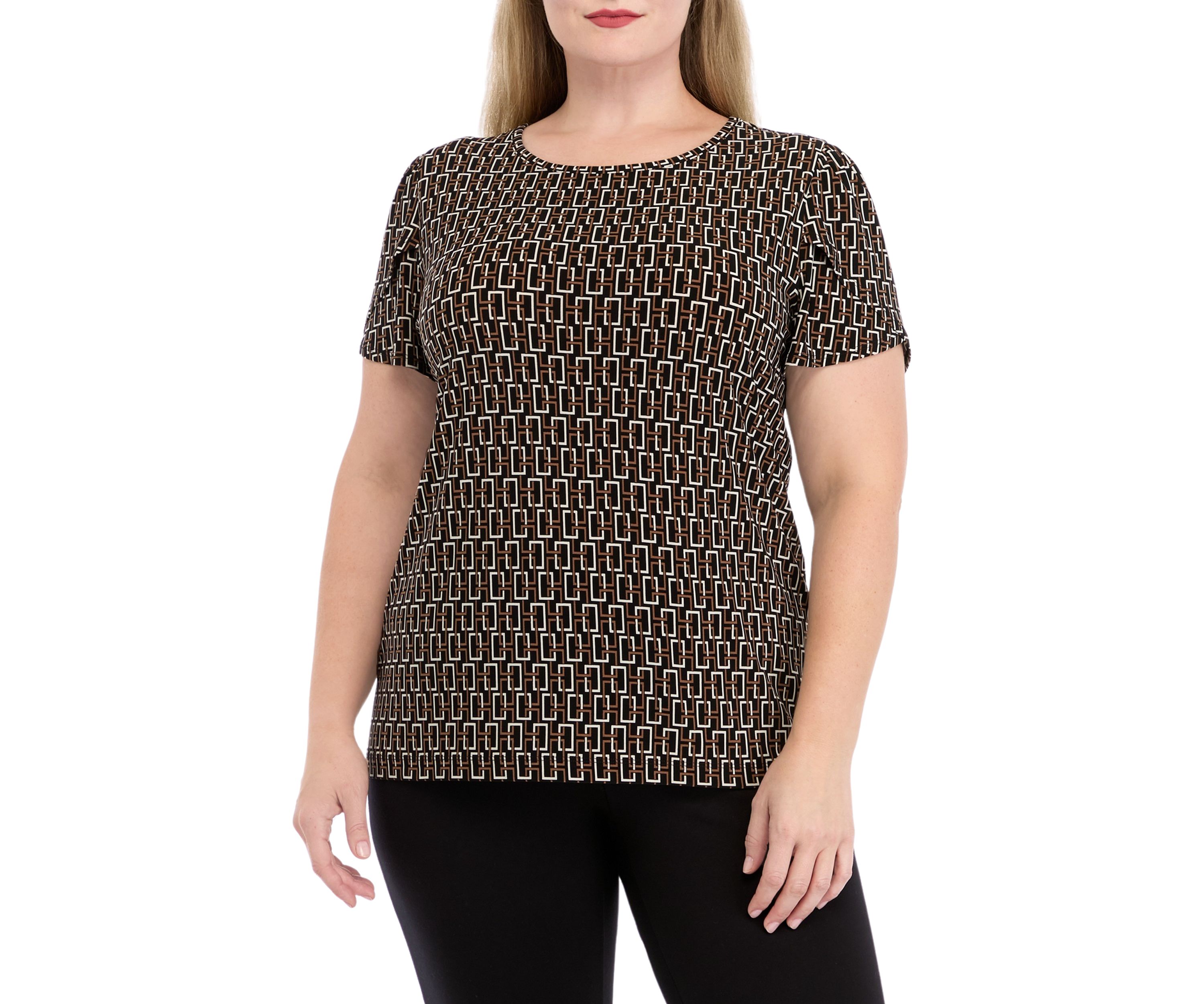 Plus Size Printed Short Gathered Tulip Sleeve Top