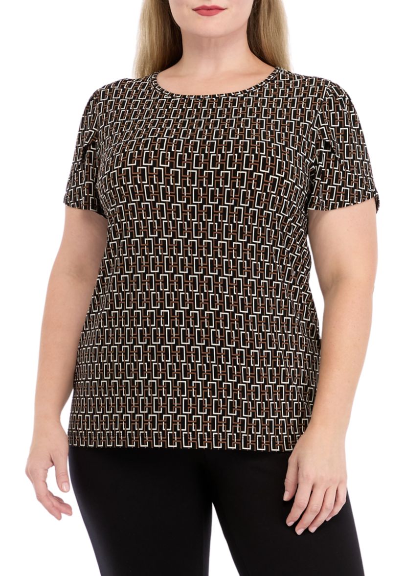 Plus Size Printed Short Gathered Tulip Sleeve Top