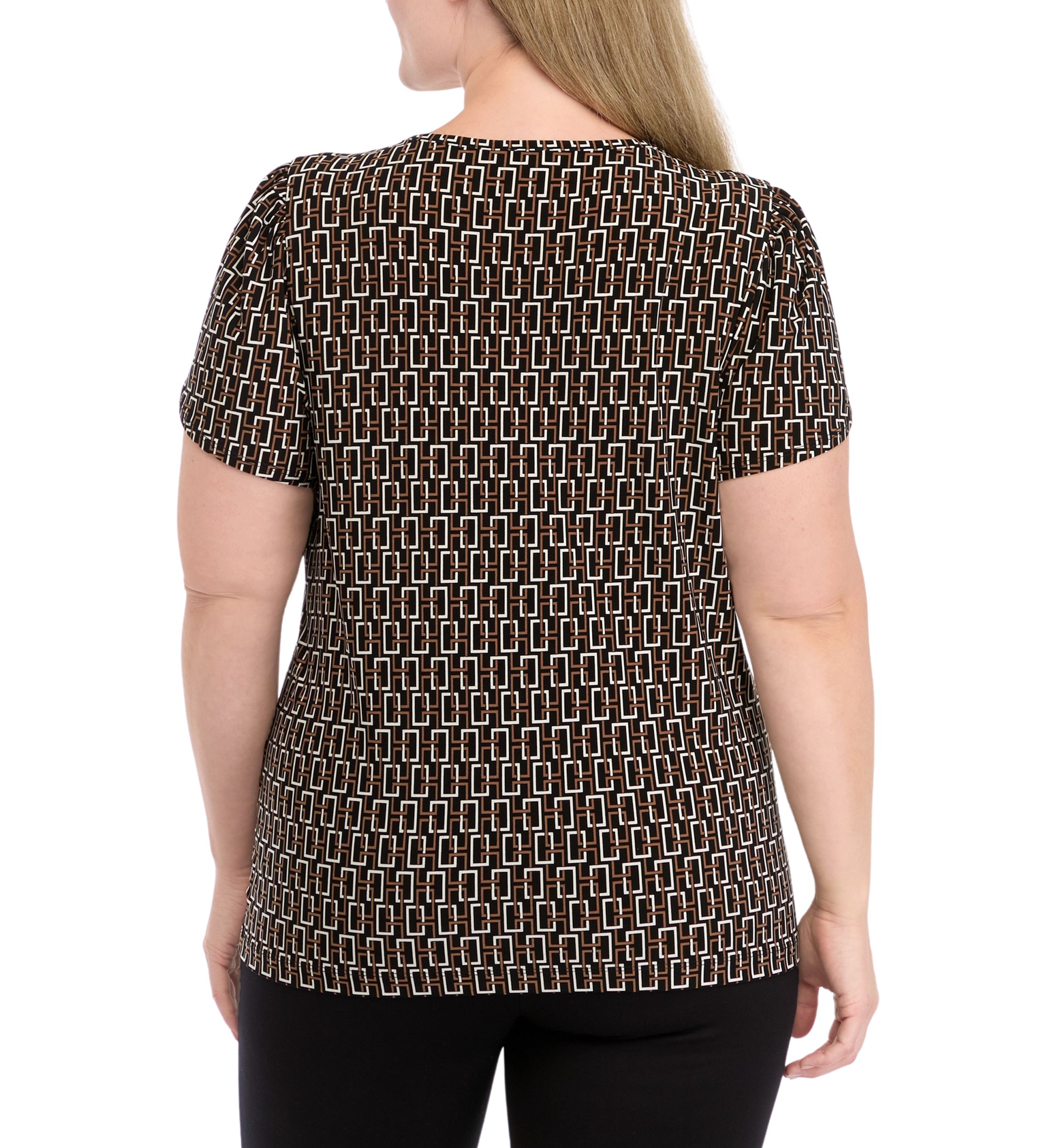Plus Size Printed Short Gathered Tulip Sleeve Top