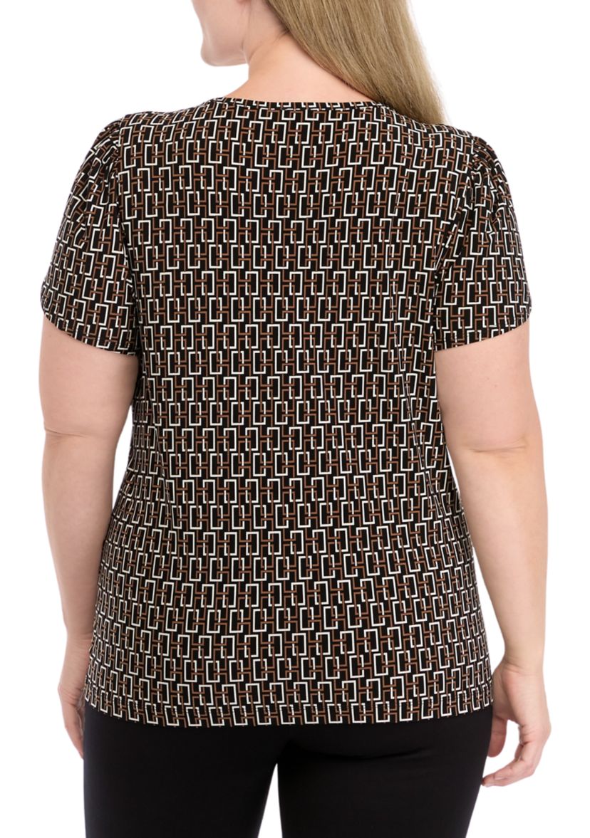 Plus Size Printed Short Gathered Tulip Sleeve Top