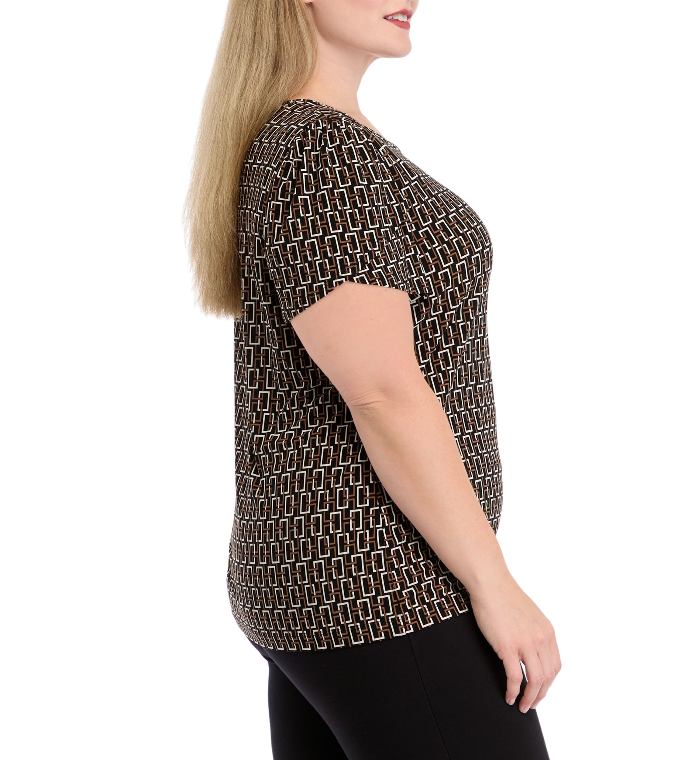 Plus Size Printed Short Gathered Tulip Sleeve Top