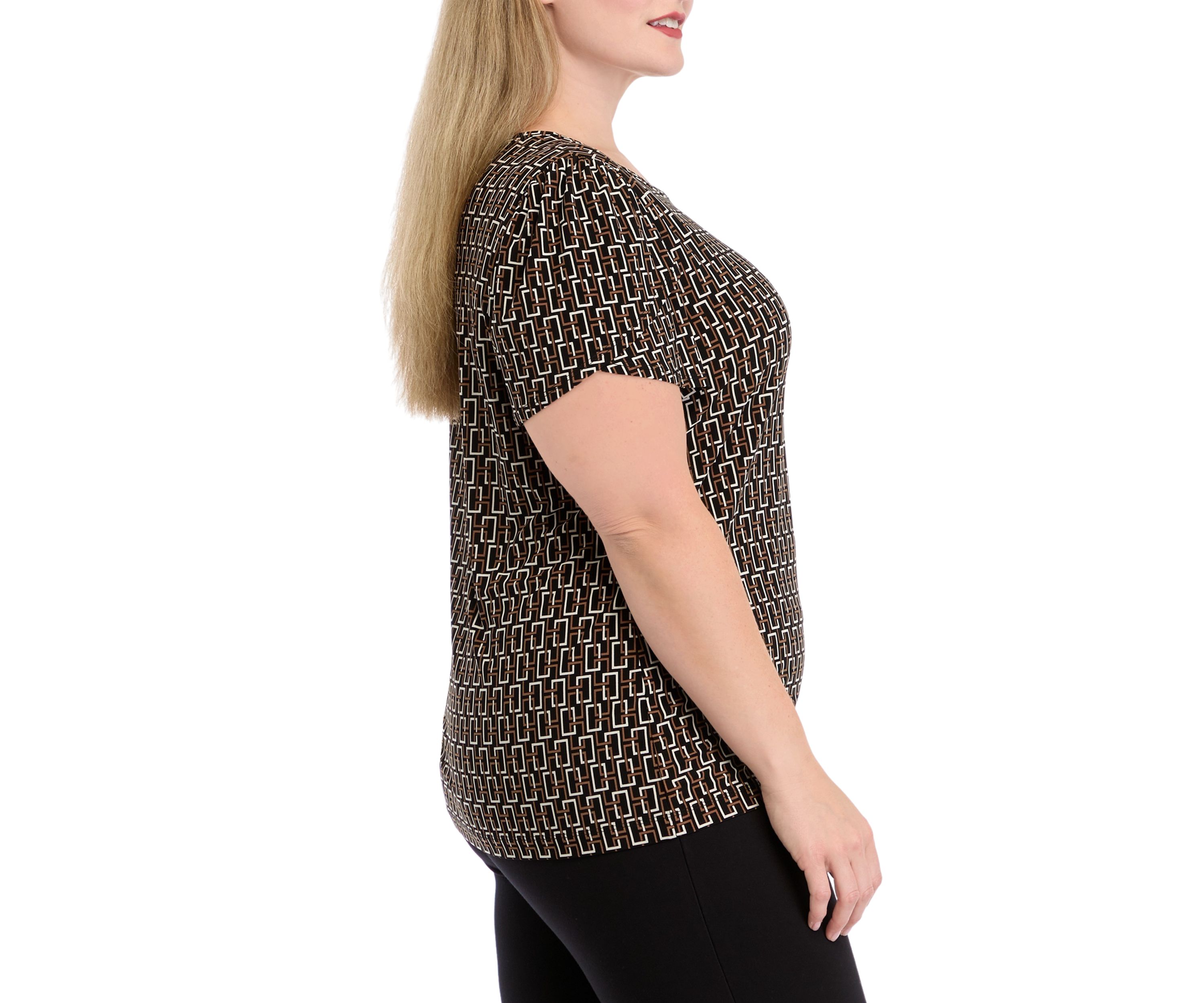 Plus Size Printed Short Gathered Tulip Sleeve Top