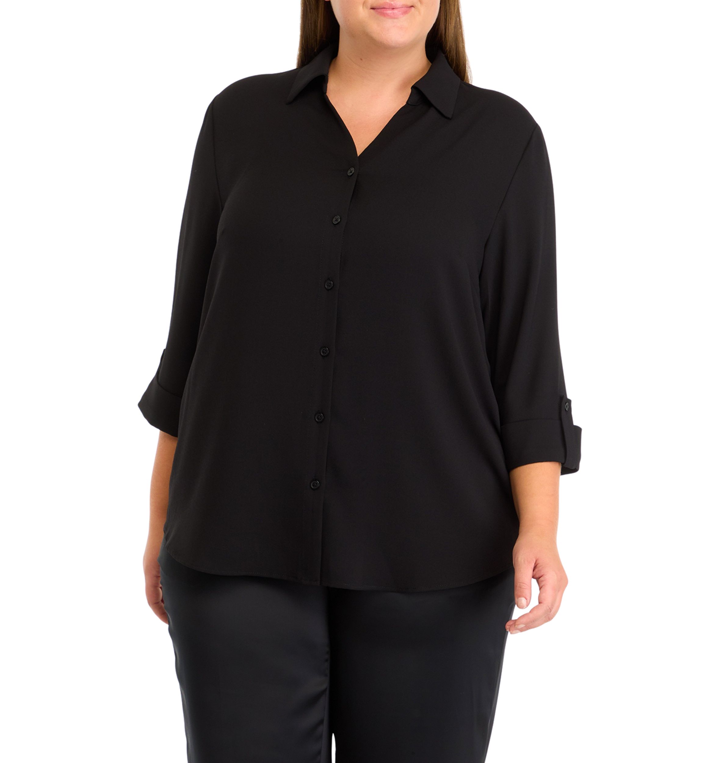 Plus Size 3/4 Sleeve Button Front Top
