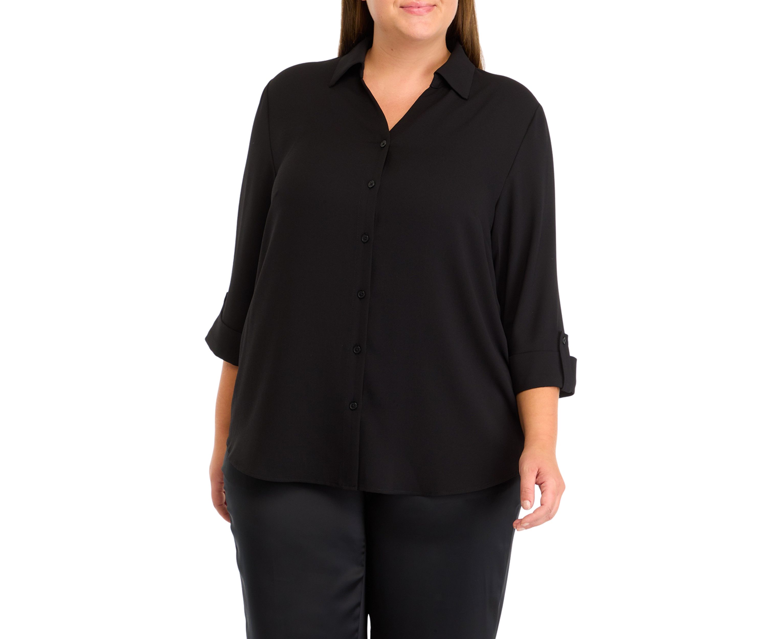Plus Size 3/4 Sleeve Button Front Top