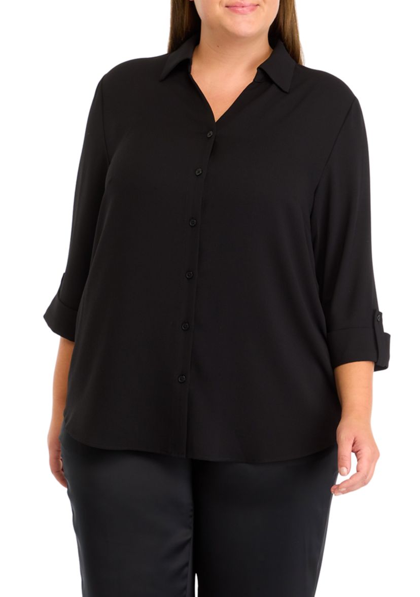 Plus Size 3/4 Sleeve Button Front Top