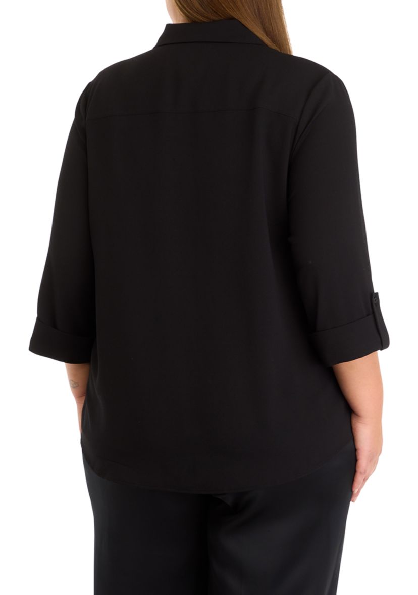 Plus Size 3/4 Sleeve Button Front Top