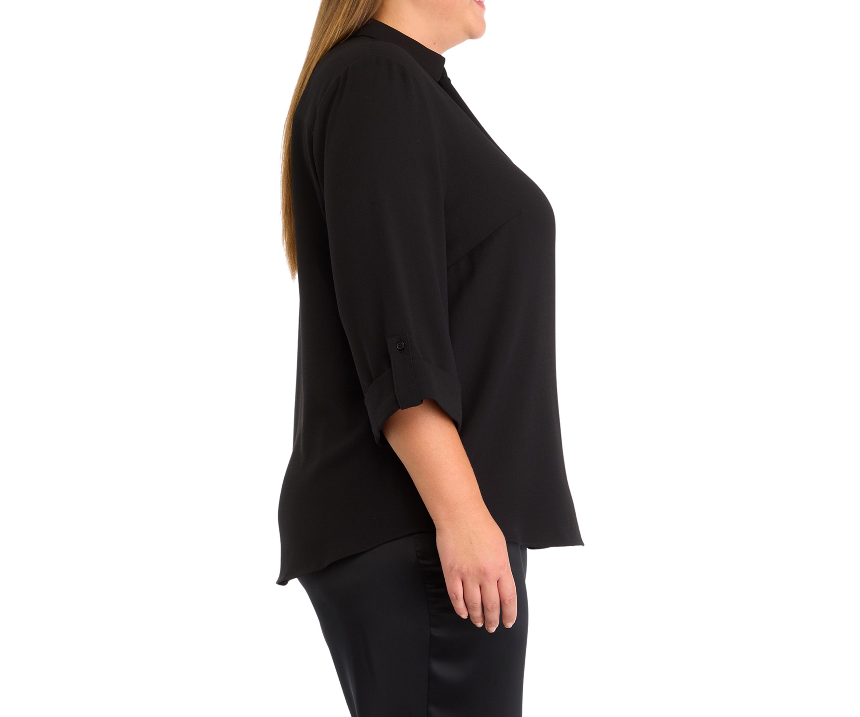 Plus Size 3/4 Sleeve Button Front Top