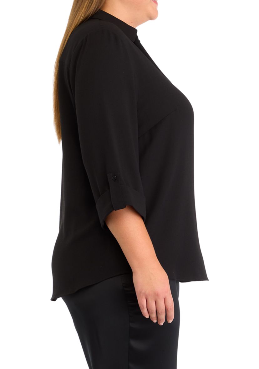 Plus Size 3/4 Sleeve Button Front Top