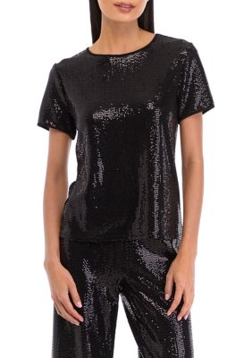 AK Anne Klein Women's Petite Short Sleeve Shine Top
