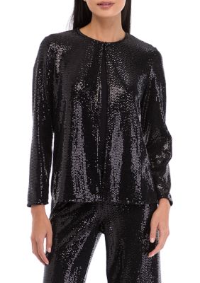 AK Anne Klein Women's Petite Short Shine Jacket, Black, PL