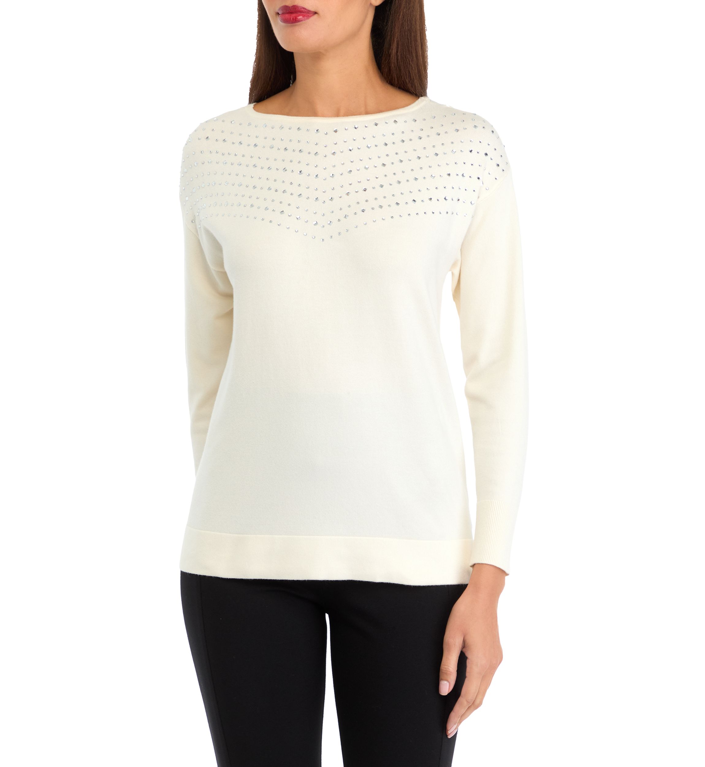 Womens Long Sleeve Boat Neck Shine Sweater